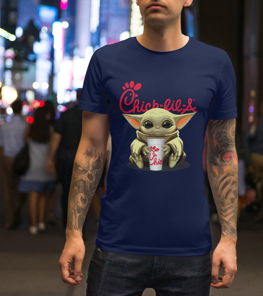 Chick-fil-A Baby Yoda Holding Cup Star Wars T-Shirt