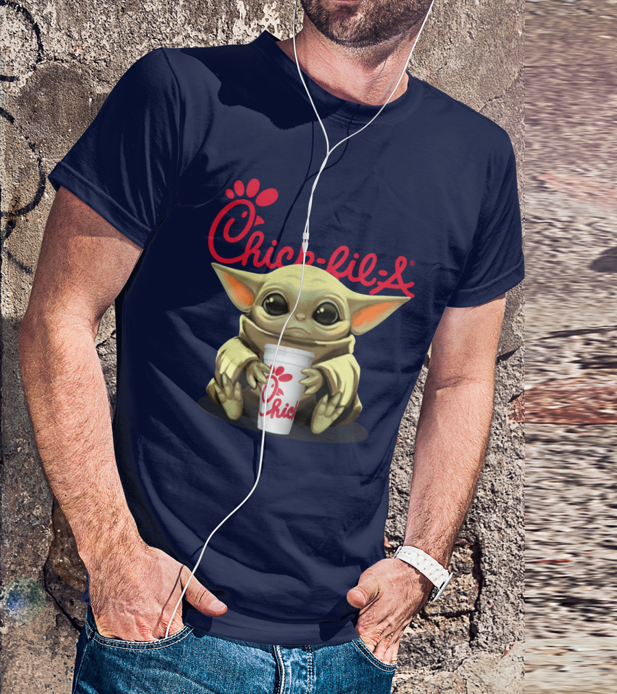 Chick-fil-A Baby Yoda Holding Cup Star Wars T-Shirt