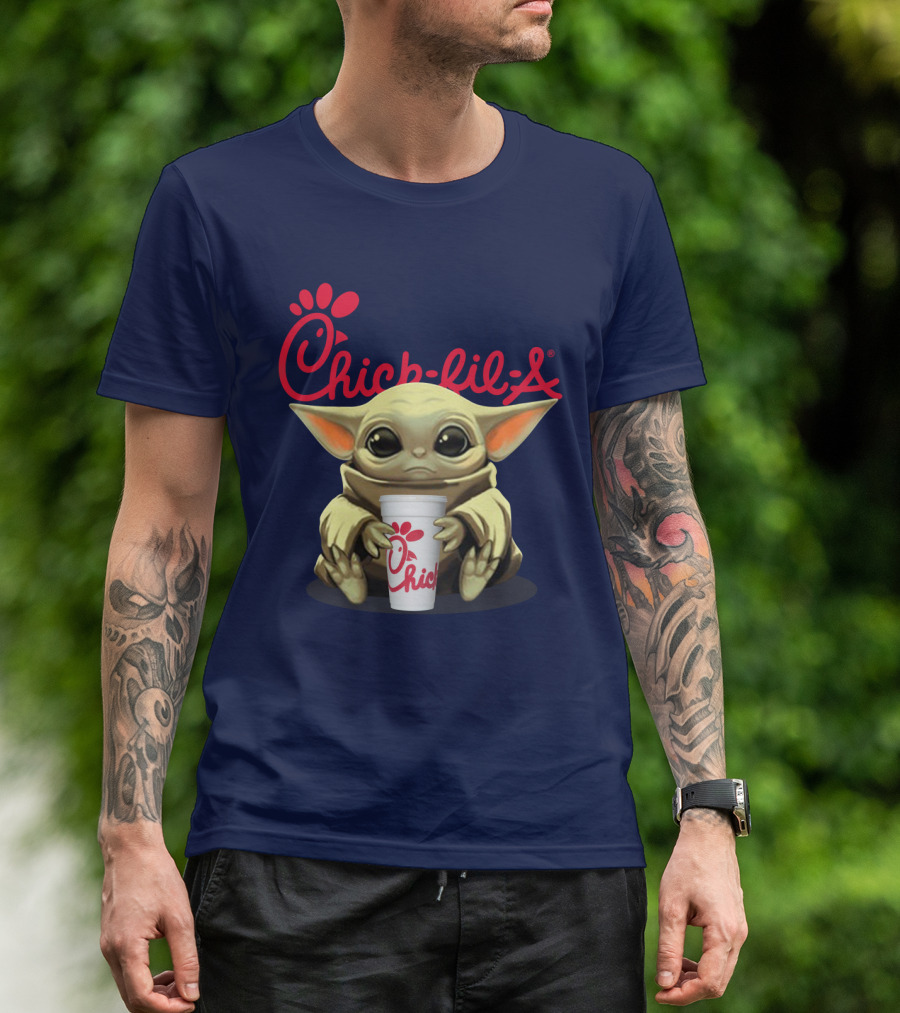 Chick-fil-A Baby Yoda Holding Cup Star Wars T-Shirt