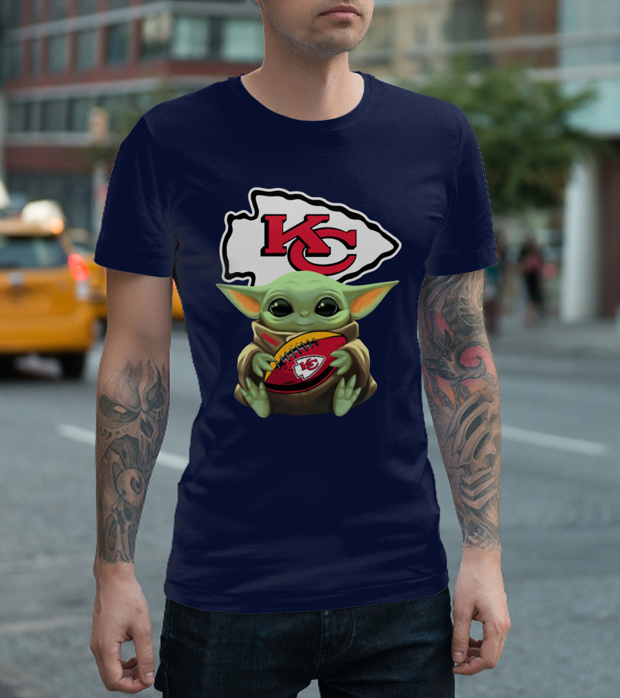 Star Wars The Mandalorian Baby Yoda Kansas City Chiefs Football T-Shirt