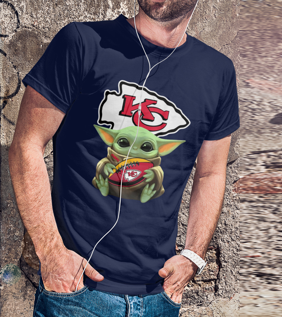 Star Wars The Mandalorian Baby Yoda Kansas City Chiefs Football T-Shirt