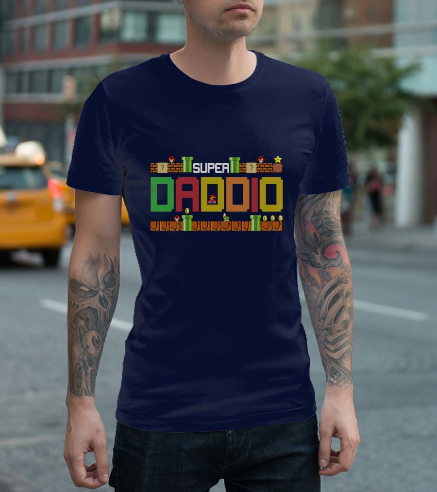 Super Daddio Family Mario Game Oversized Plus Size Block Letters T-Shirt