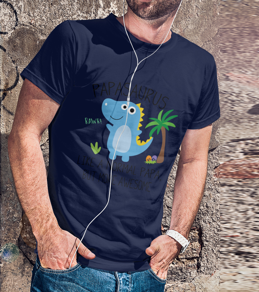 Papasaurus Rawr Like A Normal Papa But More Awesome Dinosaur With Palm Tree And Eggs T-Shirt