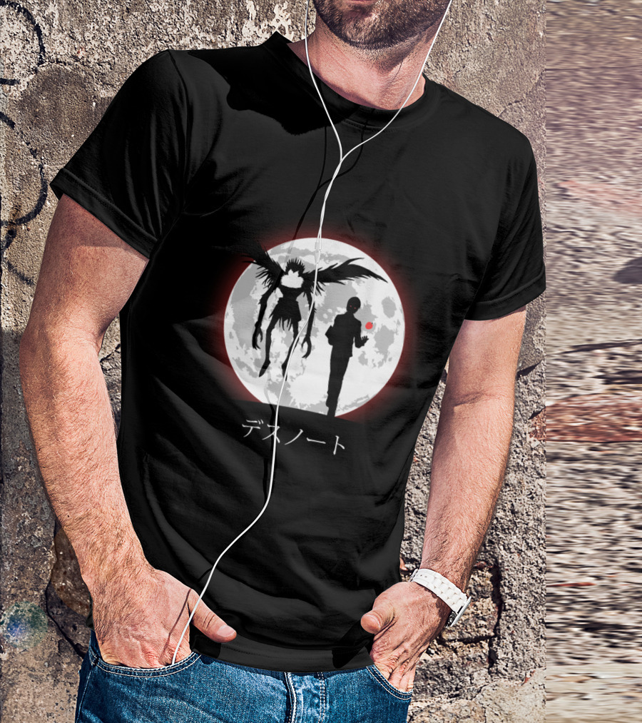 Death Note L Ryuk Silhouette Full Moon Japanese Characters T-Shirt