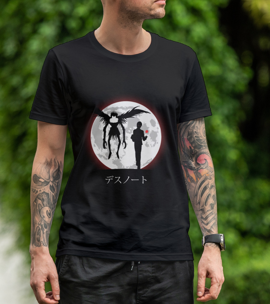 Death Note L Ryuk Silhouette Full Moon Japanese Characters T-Shirt