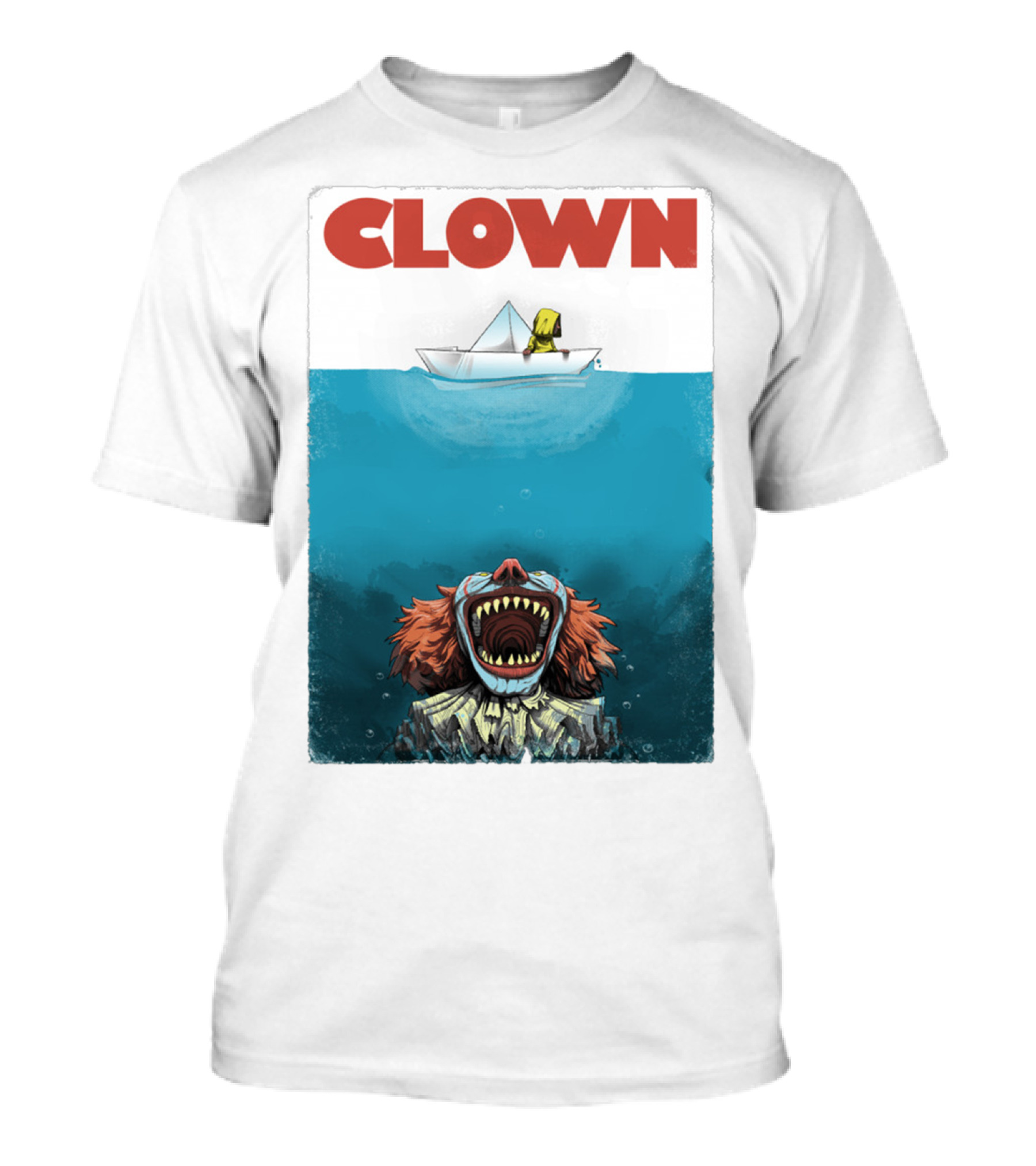 CLOWN Pennywise With Paper Boat Mashup Jaws Homage T-Shirt