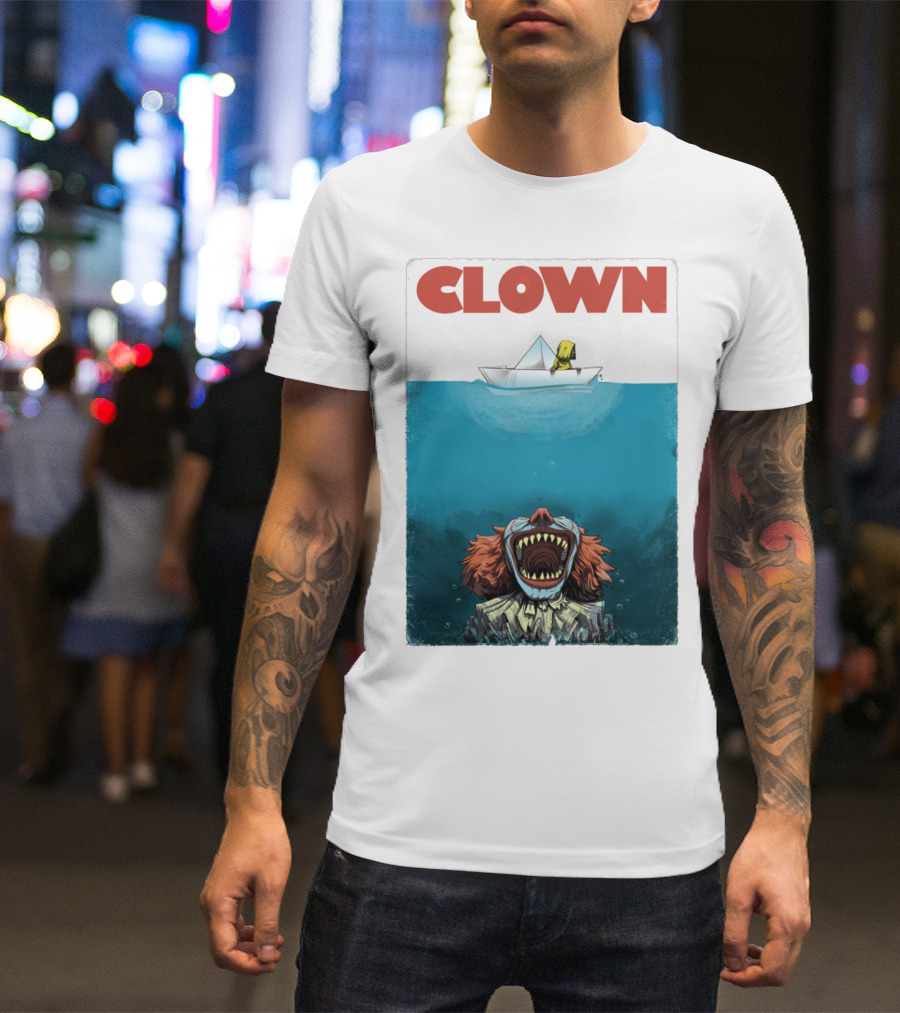 CLOWN Pennywise With Paper Boat Mashup Jaws Homage T-Shirt