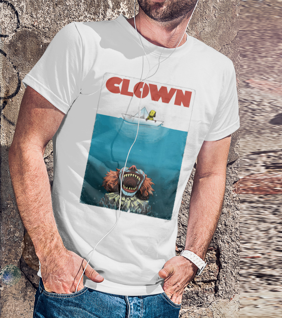 CLOWN Pennywise With Paper Boat Mashup Jaws Homage T-Shirt