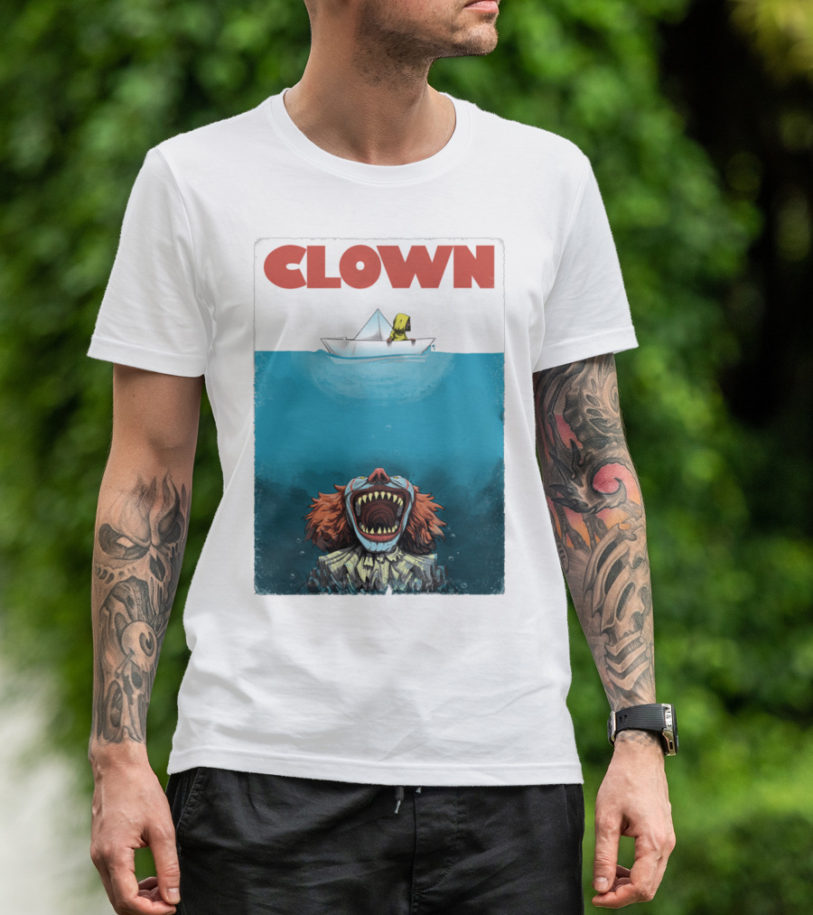 CLOWN Pennywise With Paper Boat Mashup Jaws Homage T-Shirt