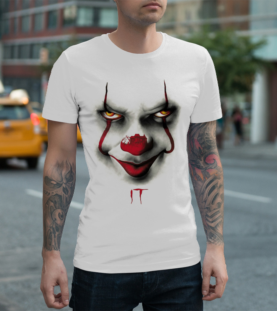 IT Pennywise Evil Clown Face with Scary House Inside Nose T-Shirt