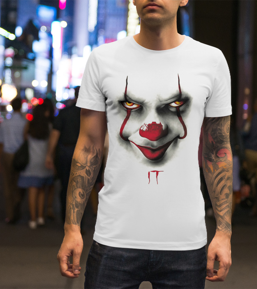 IT Pennywise Evil Clown Face With Scary House Inside Nose T-Shirt