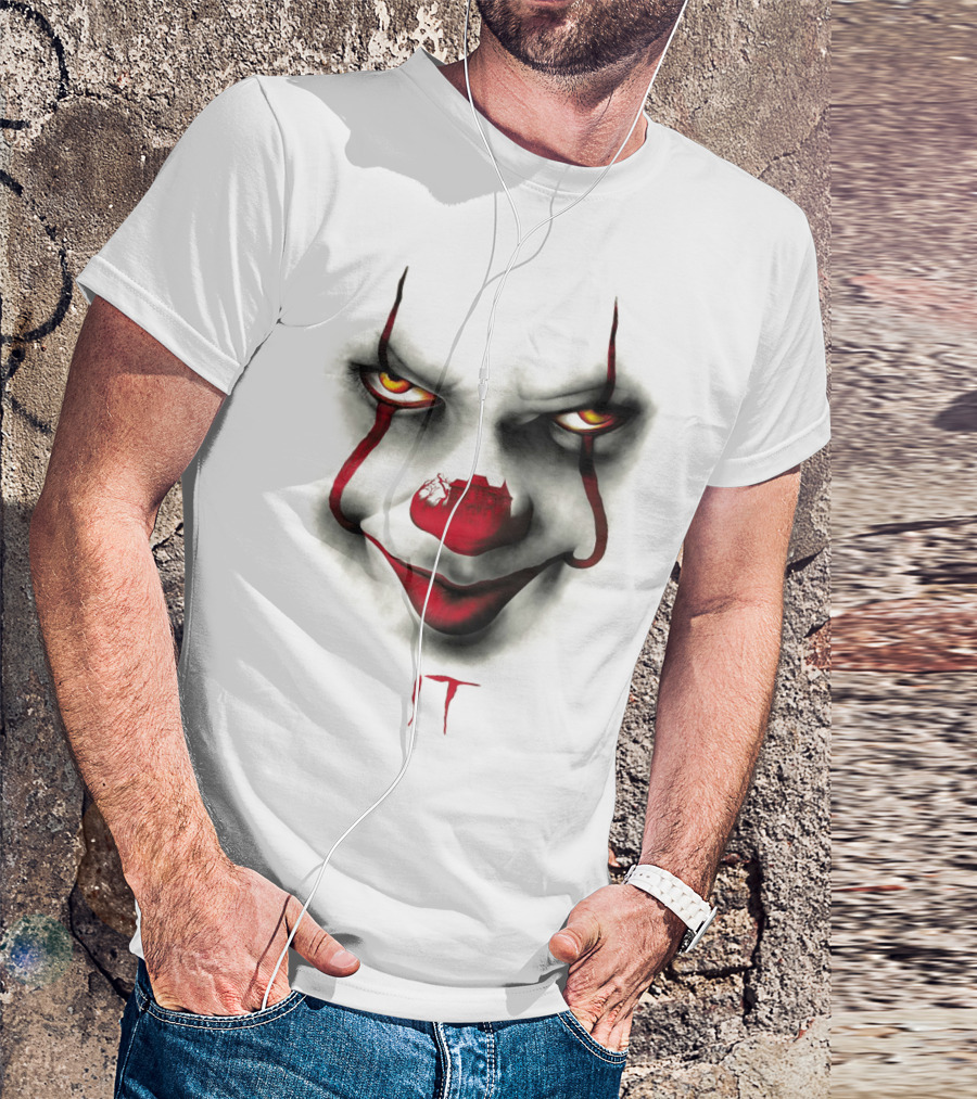 IT Pennywise Evil Clown Face With Scary House Inside Nose T-Shirt