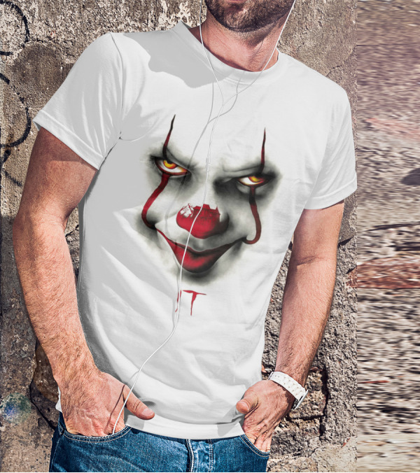 IT Pennywise Evil Clown Face With Scary House Inside Nose T-Shirt