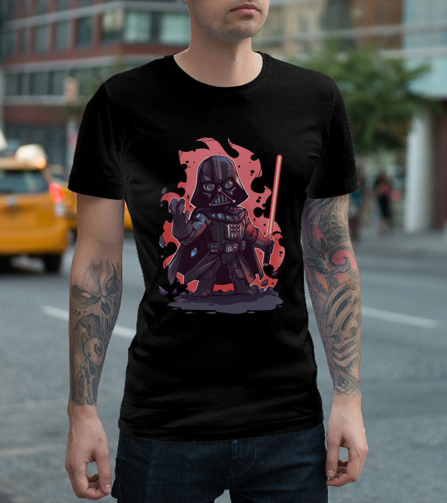 Darth Vader Cartoon With Lightsaber Star Wars Character T-Shirt