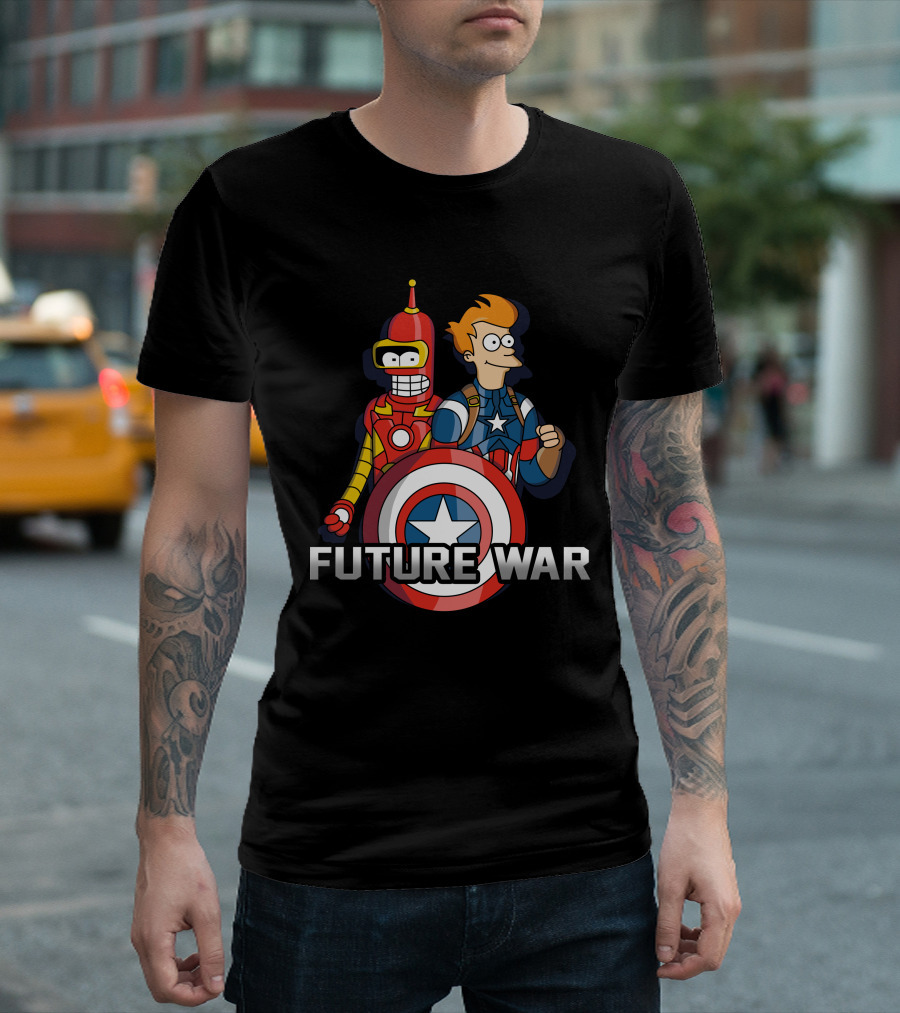 Futurama Future War Bender Fry Captain America Shield T-Shirt