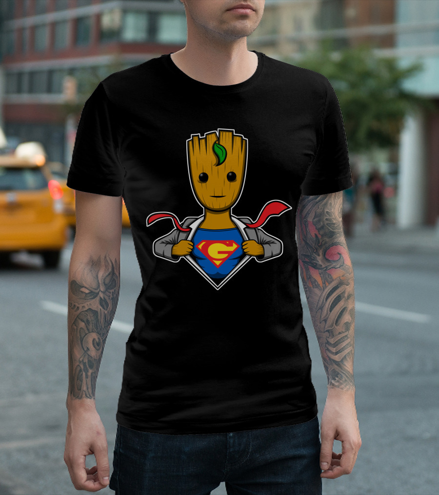 Grootman Baby Groot Superman Crossover Hero T-Shirt