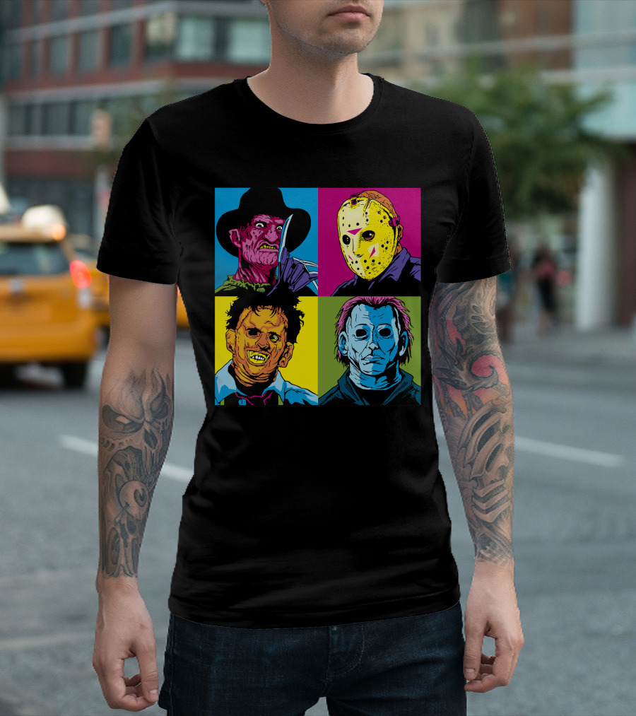 Freddy Jason Leatherface Michael Myers Horror Pop Art 4 Face T-Shirt
