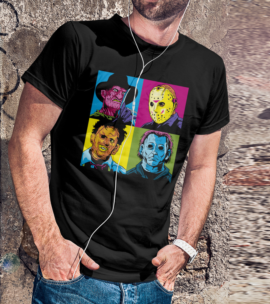Freddy Jason Leatherface Michael Myers Horror Pop Art 4 Face T-Shirt