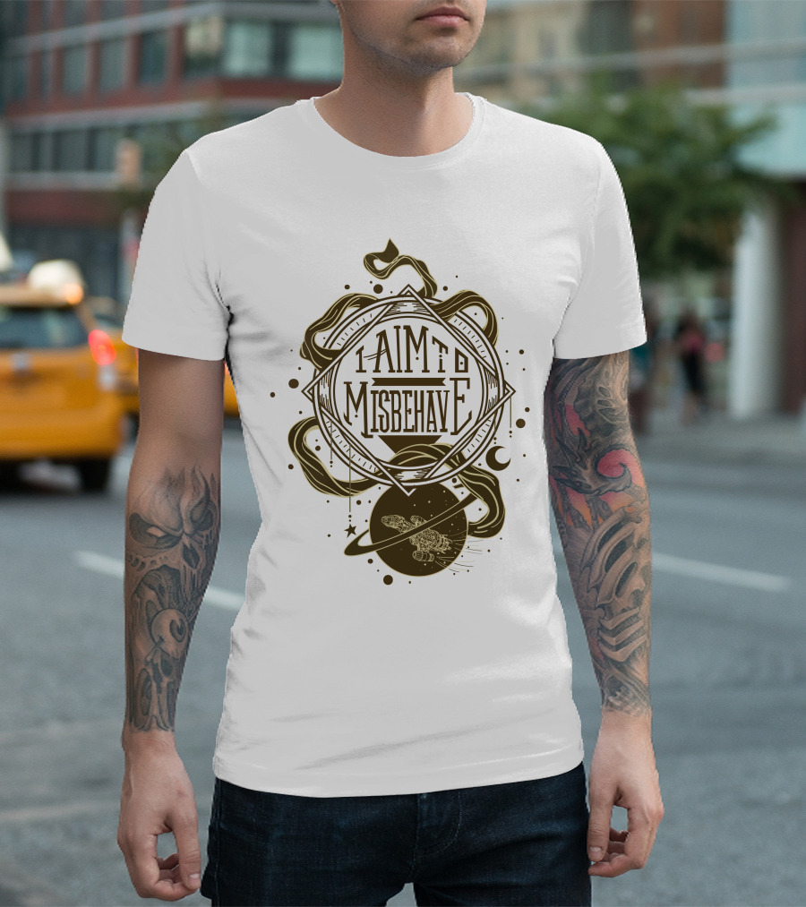 I Aim To Misbehave Firefly Serenity in Space with Gold Rings and Stars T-Shirt