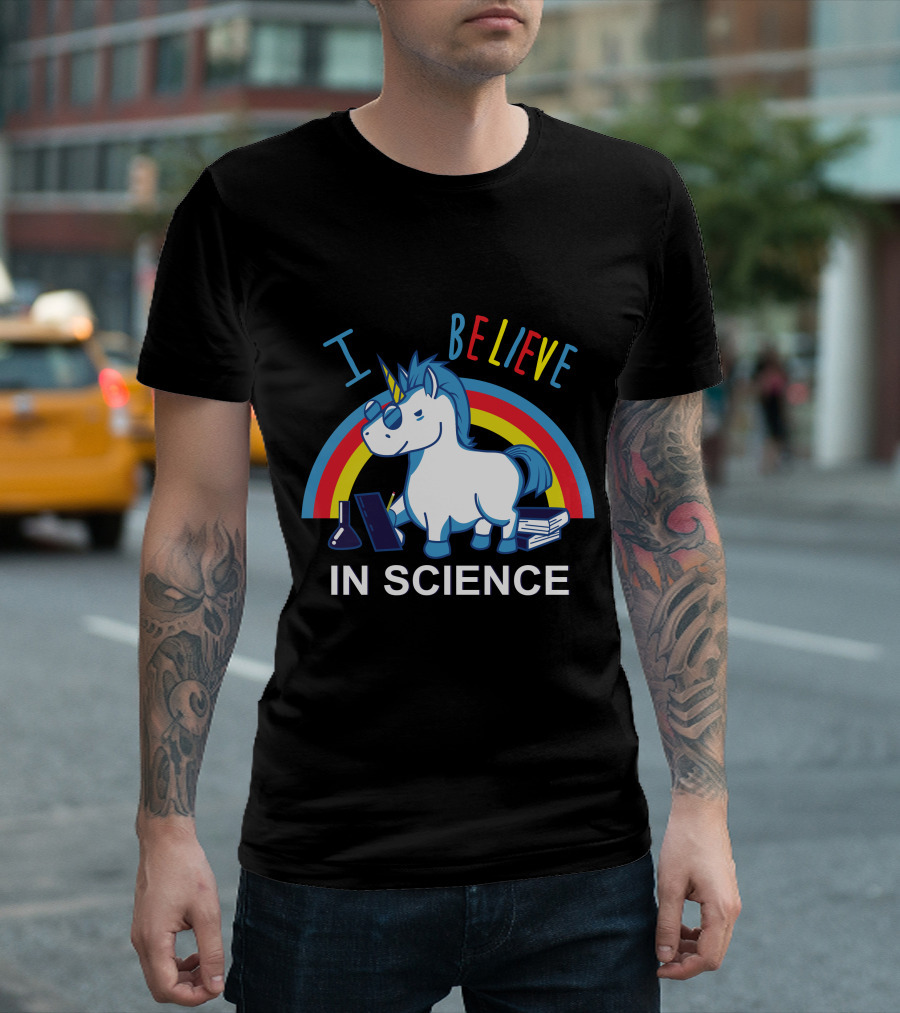 I Believe in Science Unicorn Rainbow Lab Glasses T-Shirt