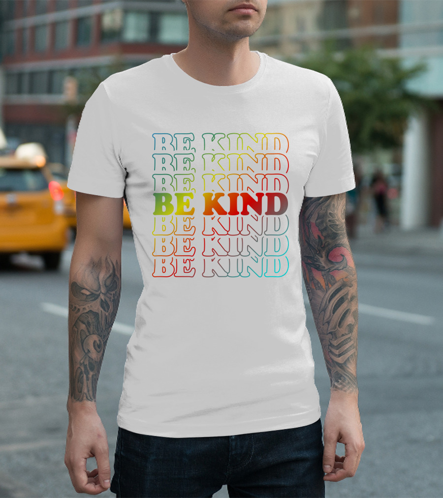 Multicolored Be Kind Repeated Text T-Shirt
