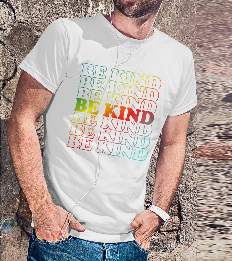 Multicolored Be Kind Repeated Text T-Shirt