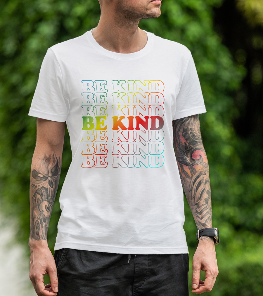 Multicolored Be Kind Repeated Text T-Shirt