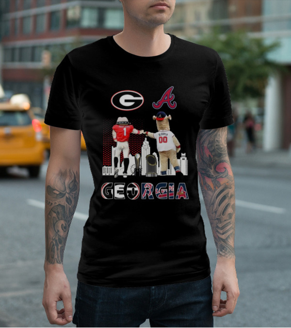 Georgia Bulldogs Braves Blooper Mascots Skyline T-Shirt