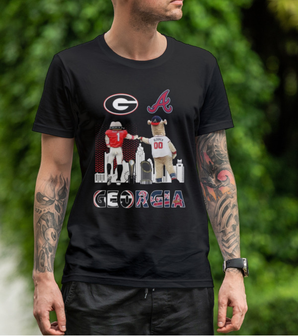 Georgia Bulldogs Braves Blooper Mascots Skyline T-Shirt