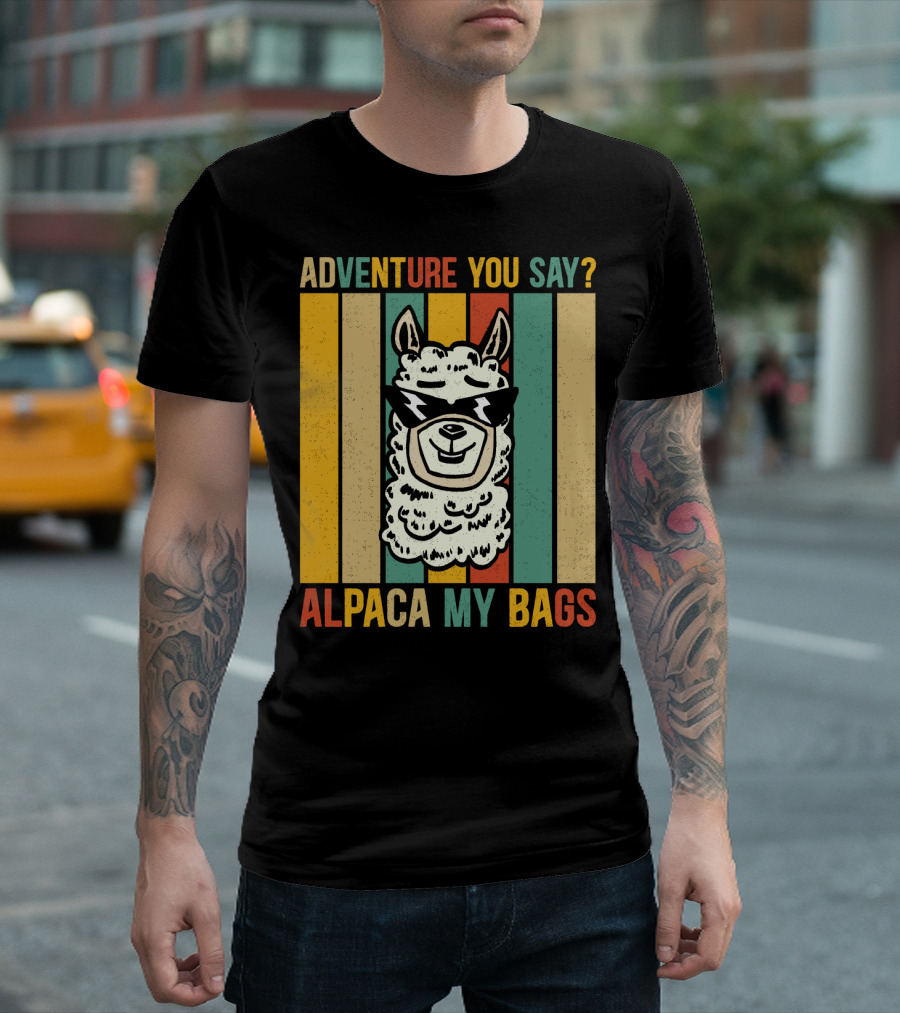 Adventure You Say Alpaca My Bags Vintage Retro Striped Alpaca T-Shirt