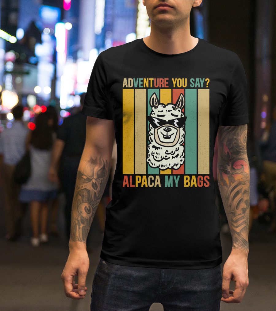 Adventure You Say Alpaca My Bags Vintage Retro Striped Alpaca T-Shirt