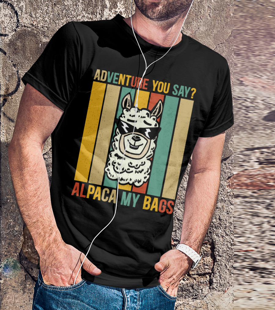 Adventure You Say Alpaca My Bags Vintage Retro Striped Alpaca T-Shirt