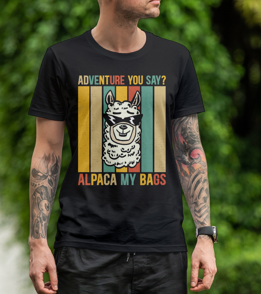 Adventure You Say Alpaca My Bags Vintage Retro Striped Alpaca T-Shirt