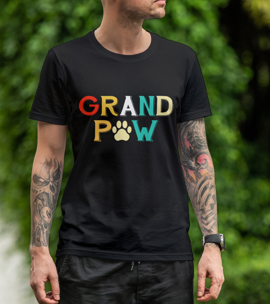 Grand Paw Doggy Puppy Lover Grandpa Funny Dog Paw Prints T-Shirt