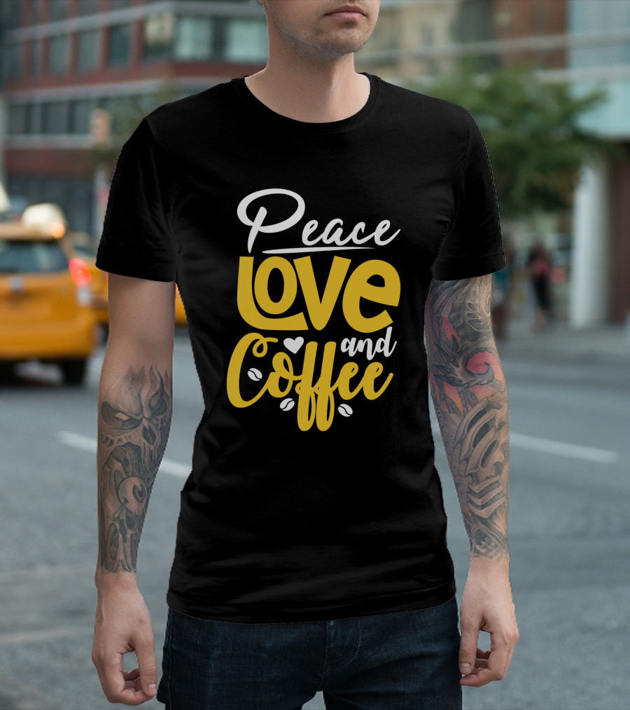 Peace Love and Coffee with Heart and Bean Accents T-Shirt