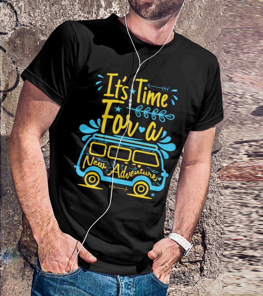 It's Time For A New Adventure With Camper Van Graphic And Arrows T-Shirt