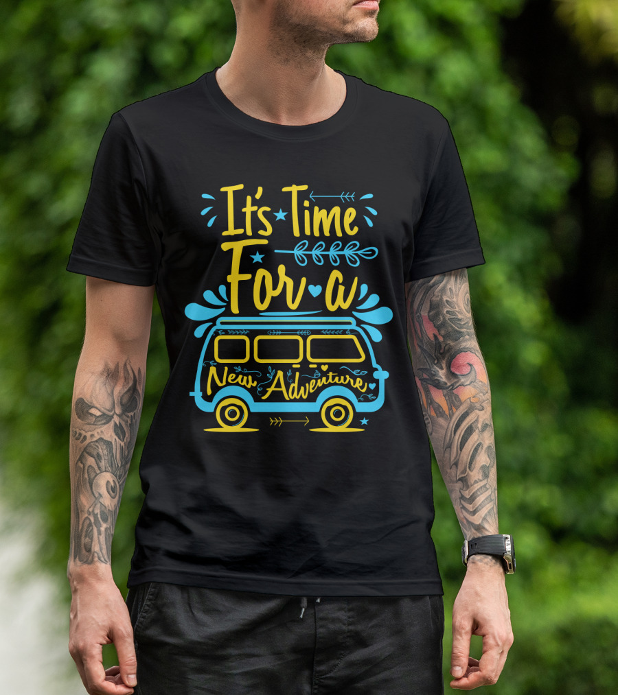 It's Time For A New Adventure With Camper Van Graphic And Arrows T-Shirt
