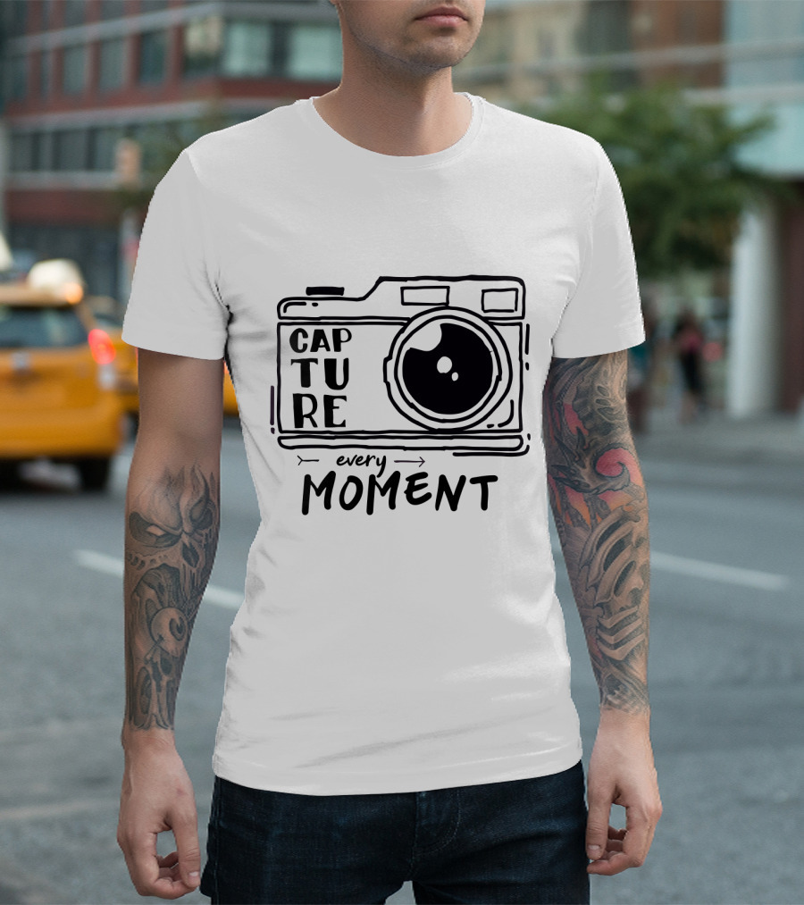 Capture Every Moment Camera Drawing Typography T-Shirt