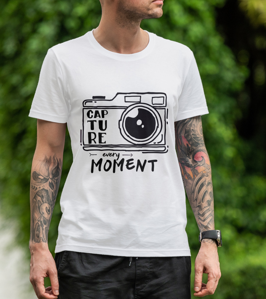 Capture Every Moment Camera Drawing Typography T-Shirt
