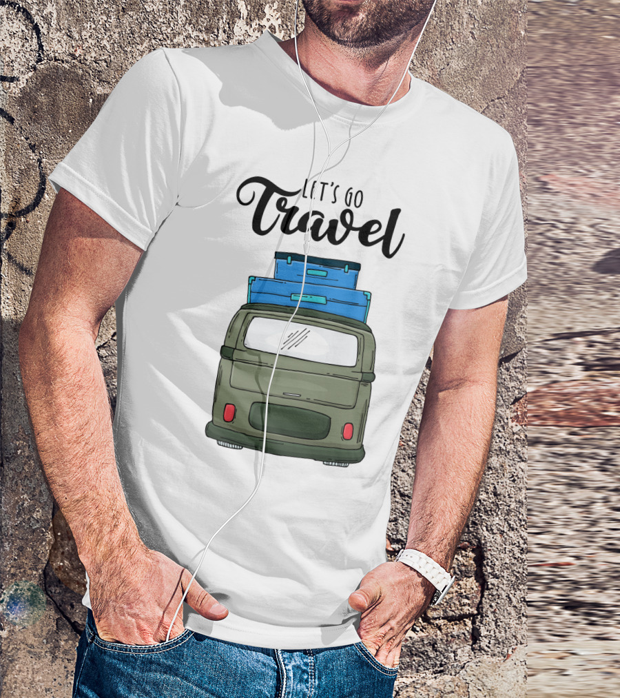 Let's Go Travel With Retro Van And Luggage Stack T-Shirt