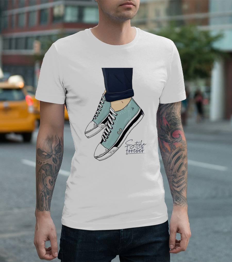 Style Is Forever Light Blue Sneakers Illustration With Classic Laced T-Shirt