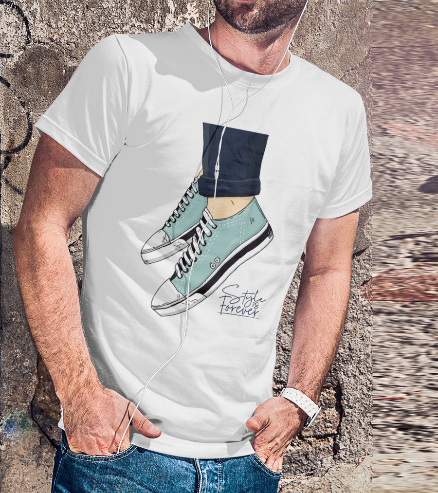 Style Is Forever Light Blue Sneakers Illustration With Classic Laced T-Shirt