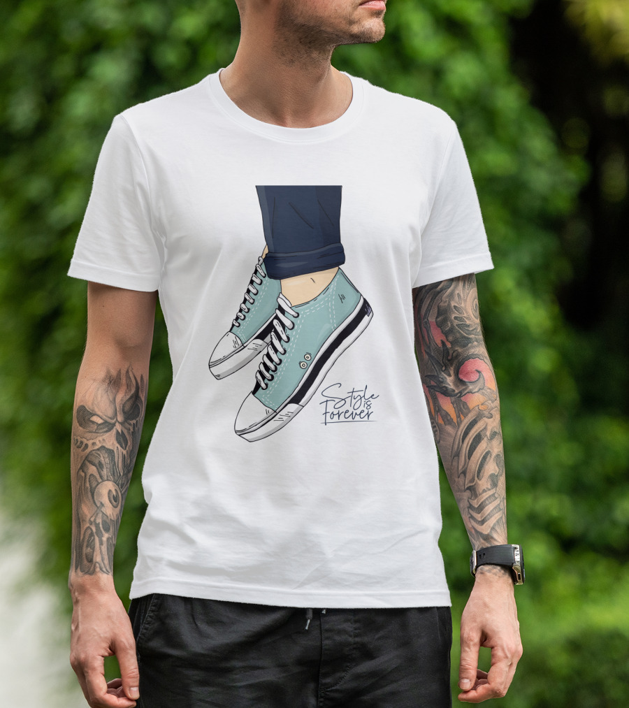 Style Is Forever Light Blue Sneakers Illustration With Classic Laced T-Shirt