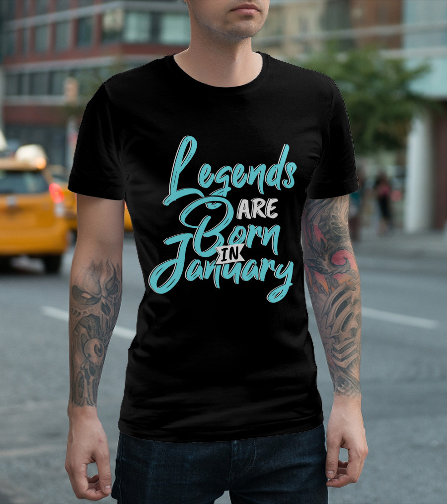Legends Are Born In January Aquatic Blue Script T-Shirt