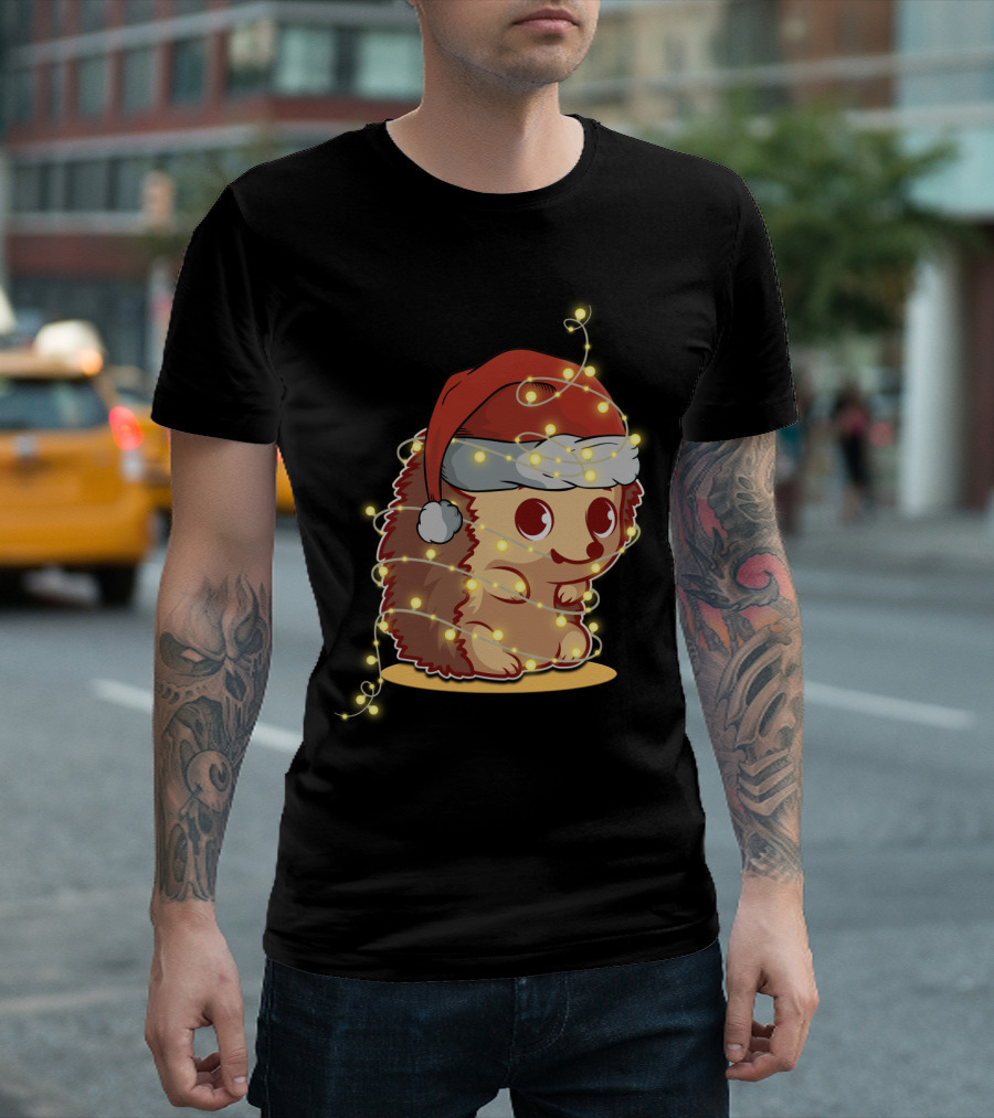 Santa Hat Festive Christmas Lights Hedgehog T-Shirt