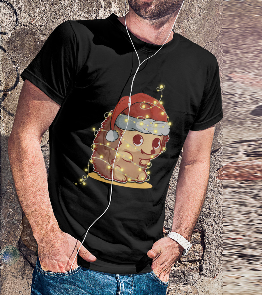 Santa Hat Festive Christmas Lights Hedgehog T-Shirt