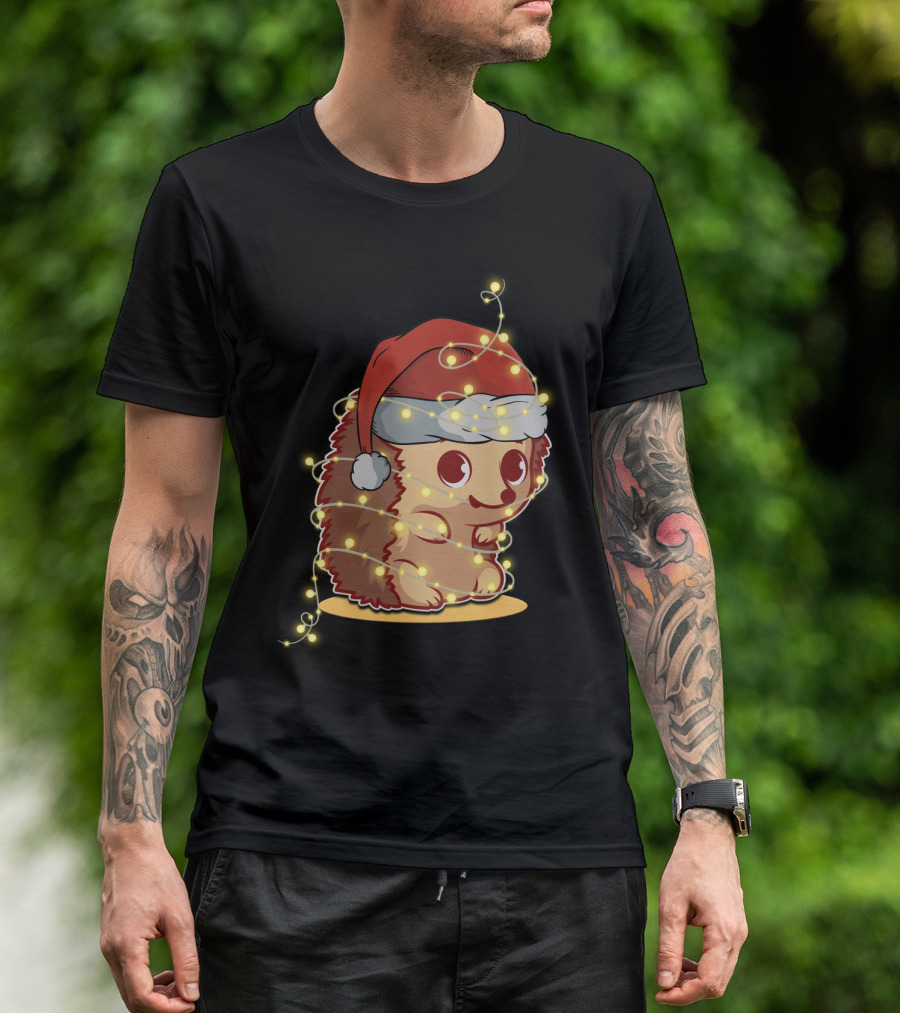 Santa Hat Festive Christmas Lights Hedgehog T-Shirt