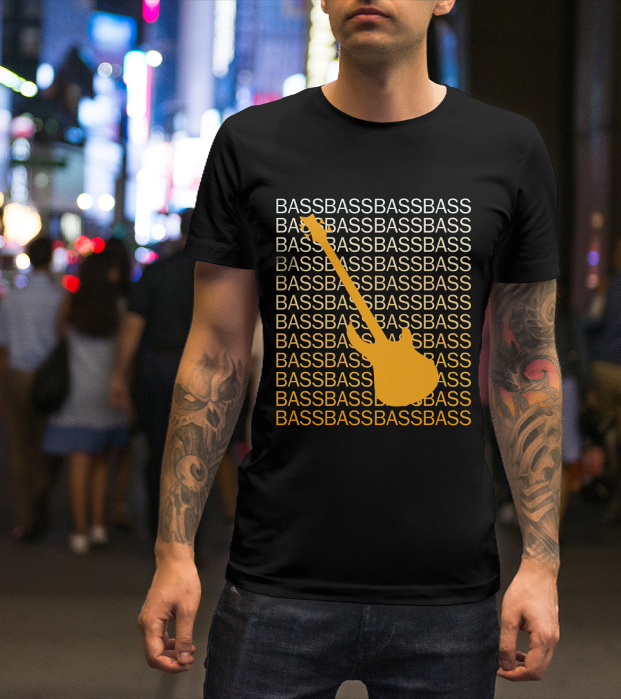 Bass Guitar Silhouette With Repeated Bass Text T-Shirt