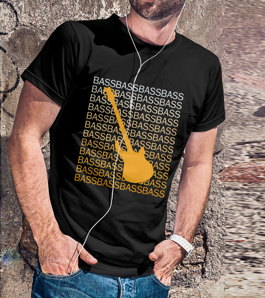 Bass Guitar Silhouette With Repeated Bass Text T-Shirt
