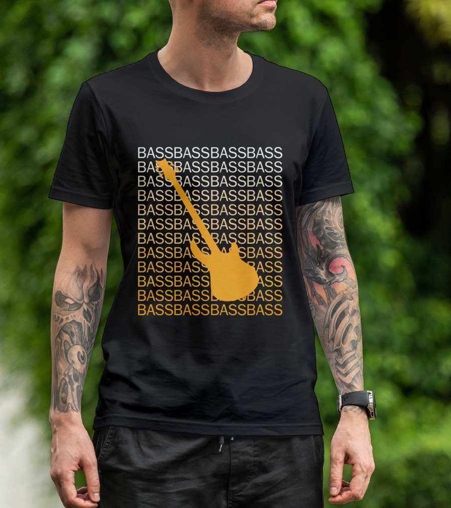 Bass Guitar Silhouette With Repeated Bass Text T-Shirt